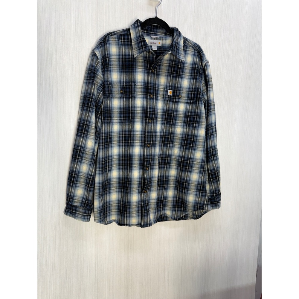 Carhartt Mens Blue Plaid Flannel Button Down Shirt Original Fit 103348 476 L